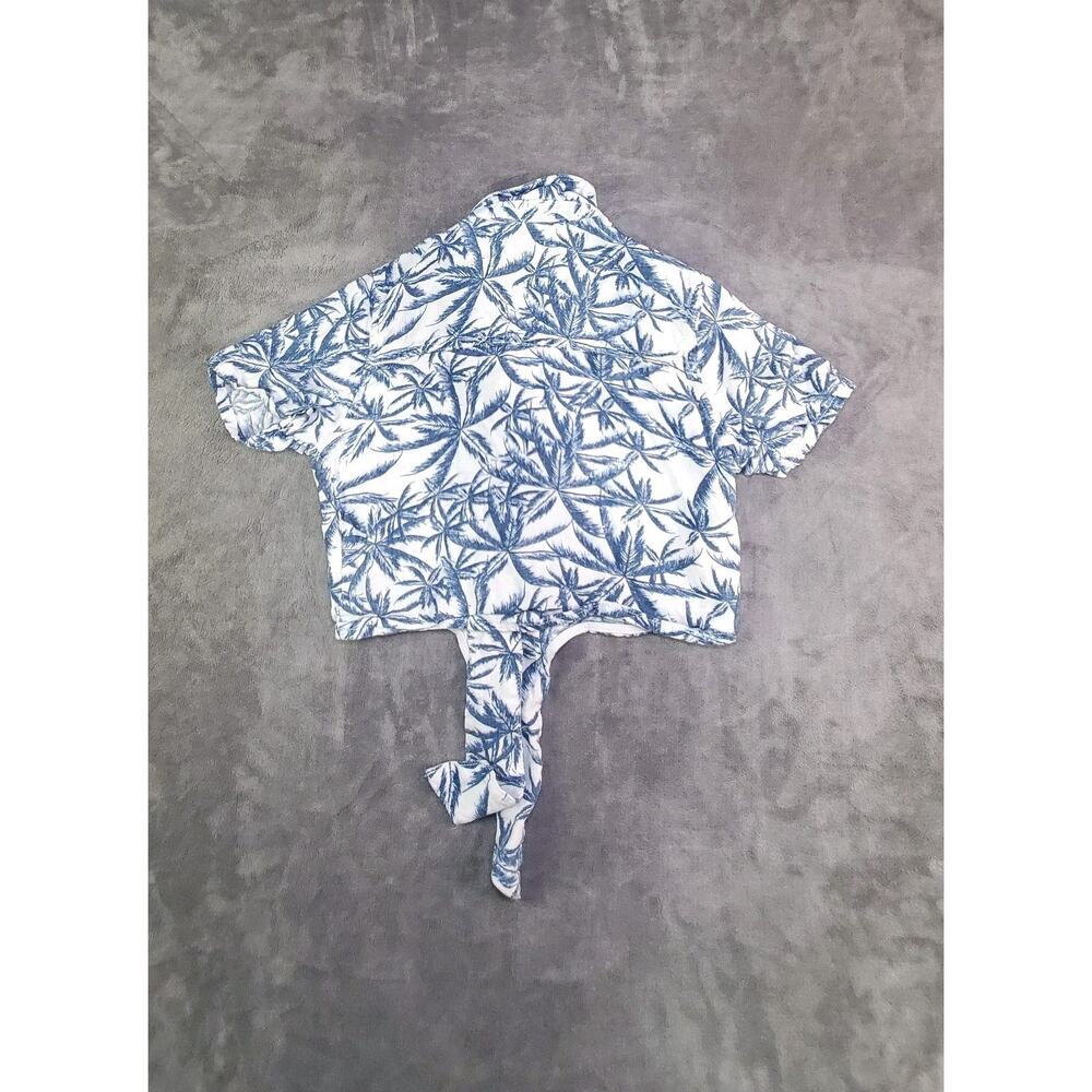 BDG UO 100% Linen Sz S Palm Tree Blue White Cropped Tie Front Button Up Shirt 26 - Picture 6 of 7